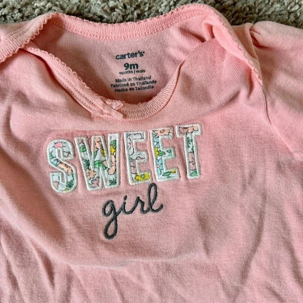 Carters Baby Girls 3 Pack Bodysuits I 9M I Pink Narwhal‎ Heart Sweet Girl
